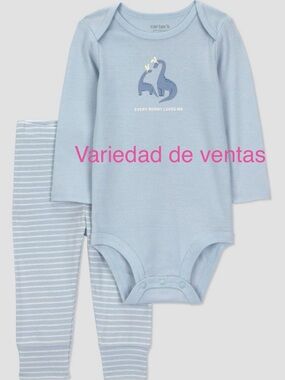 Carter's Pale Blue Bunny Bodysuit and Striped Leggings Set